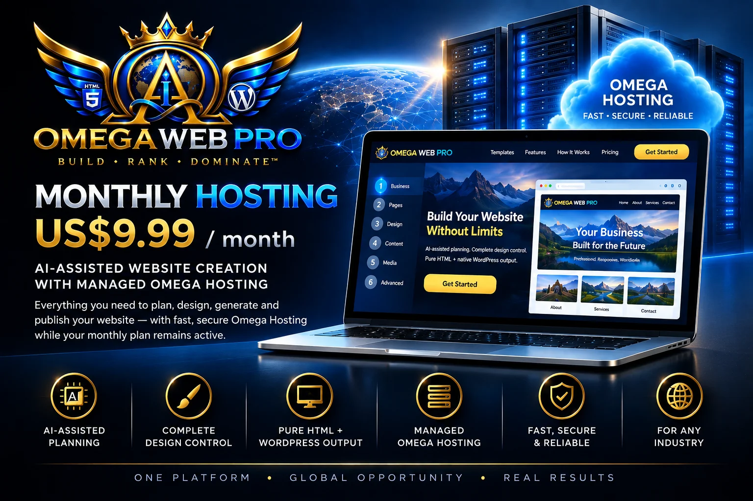 Omega Web Pro Monthly Hosting — US$9.99 per month