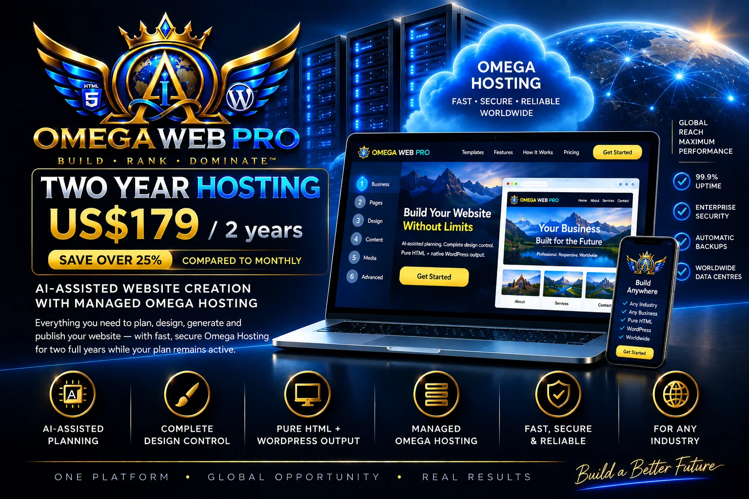 Omega Web Pro Two Year Hosting — US$179 per two years